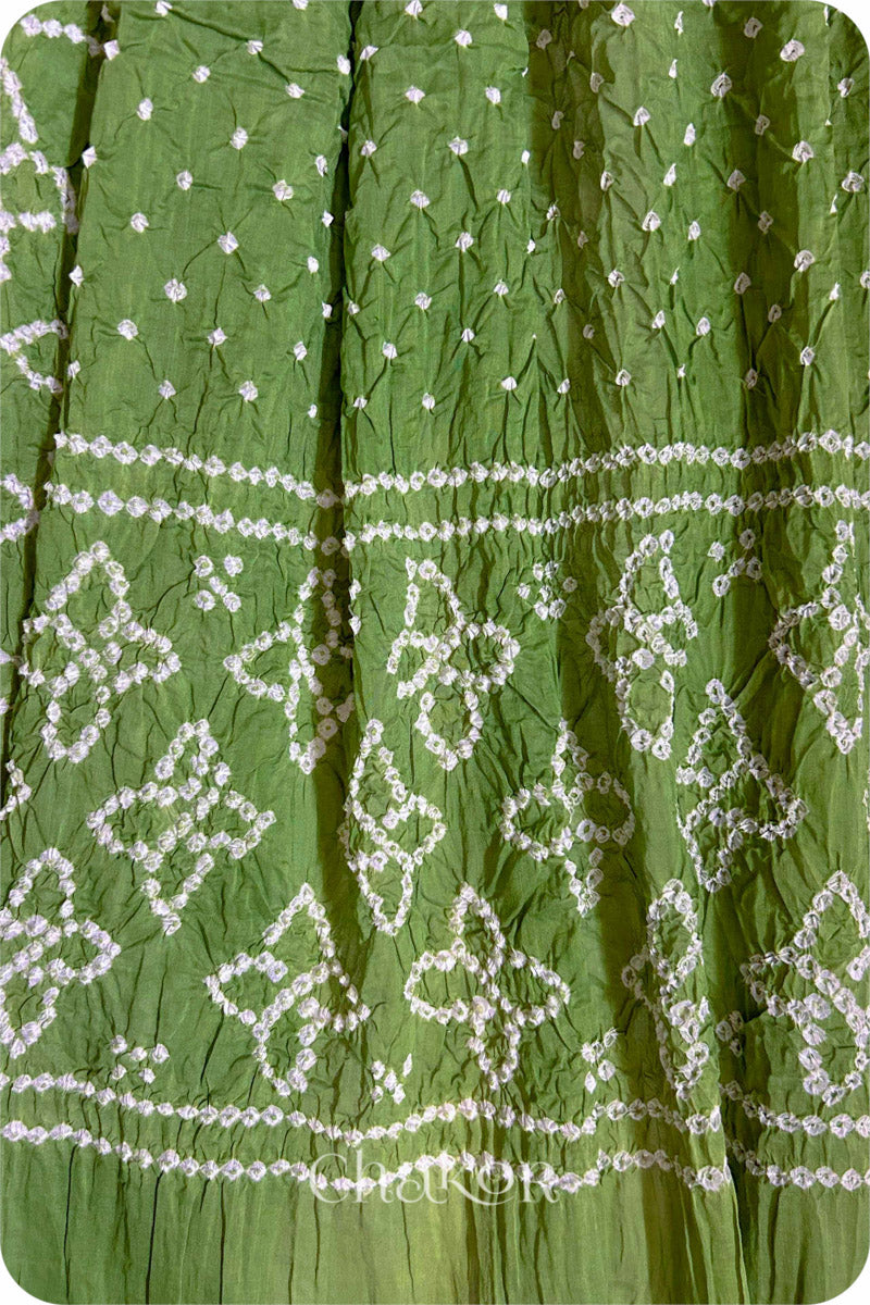 Olive Green Traditional Bandhani Mul Cotton Dupatta by Chakor.