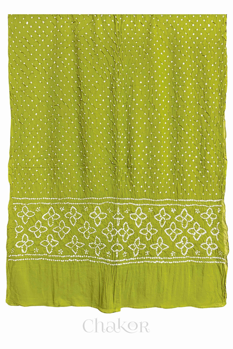 Lime Green Traditional Bandhani Mul Cotton Dupatta by Chakor