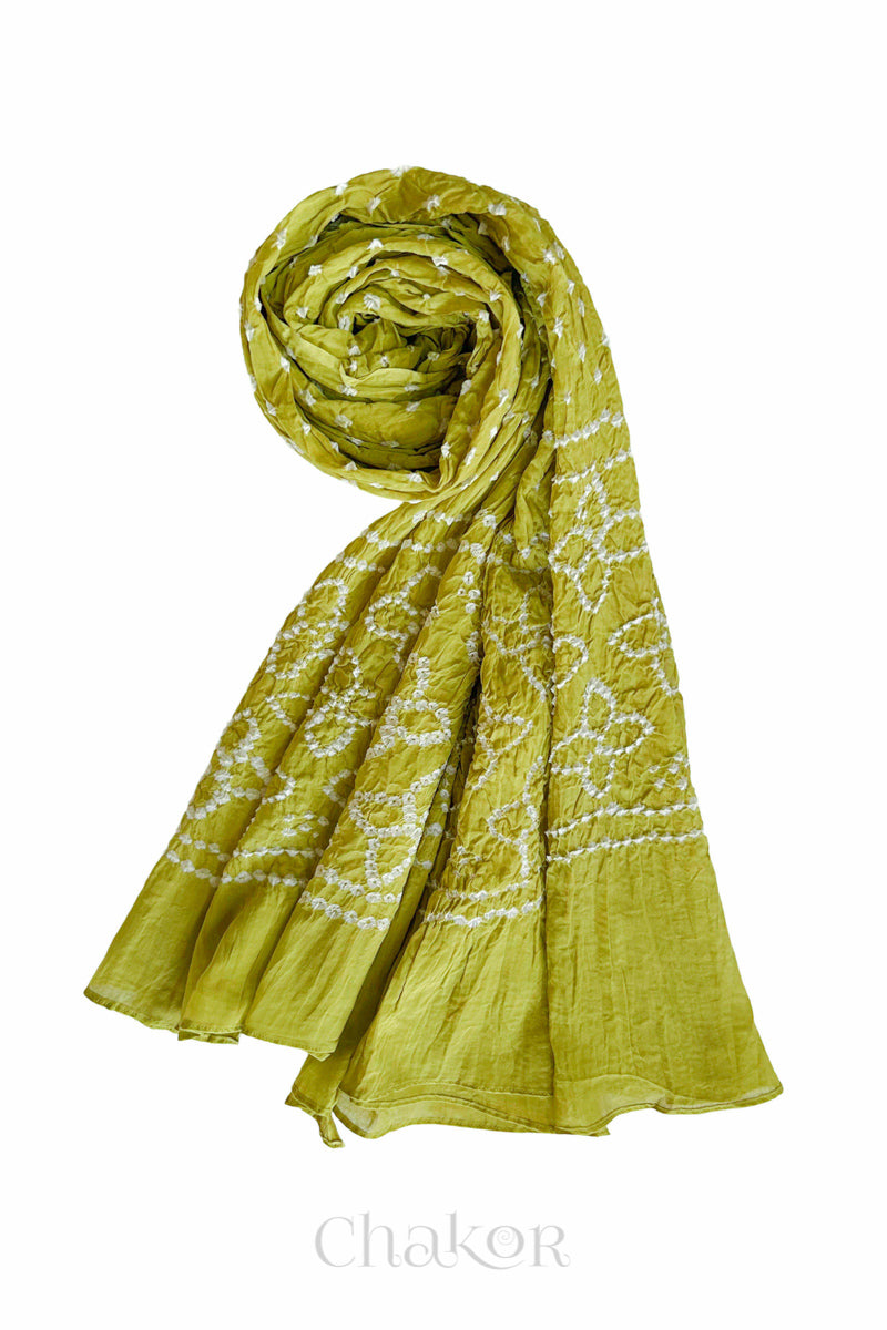 Lime Green Traditional Bandhani Mul Cotton Dupatta by Chakor.