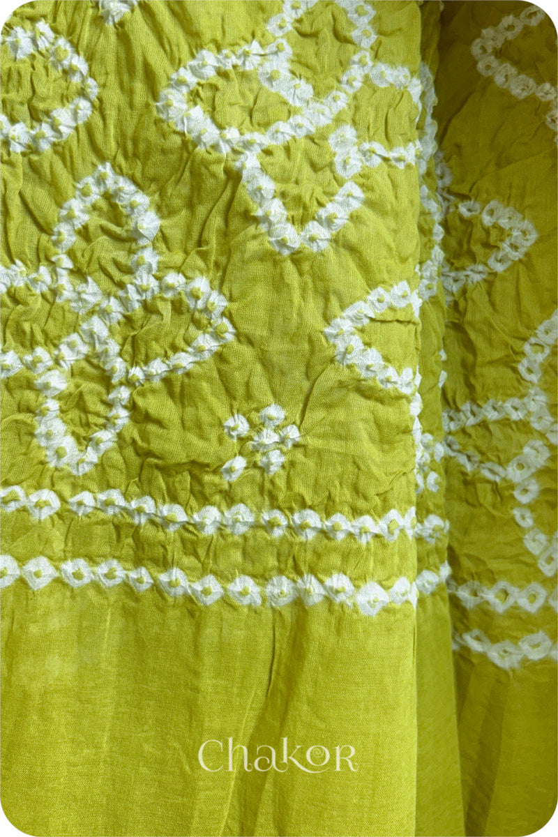 Lime Green Traditional Bandhani Mul Cotton Dupatta by Chakor