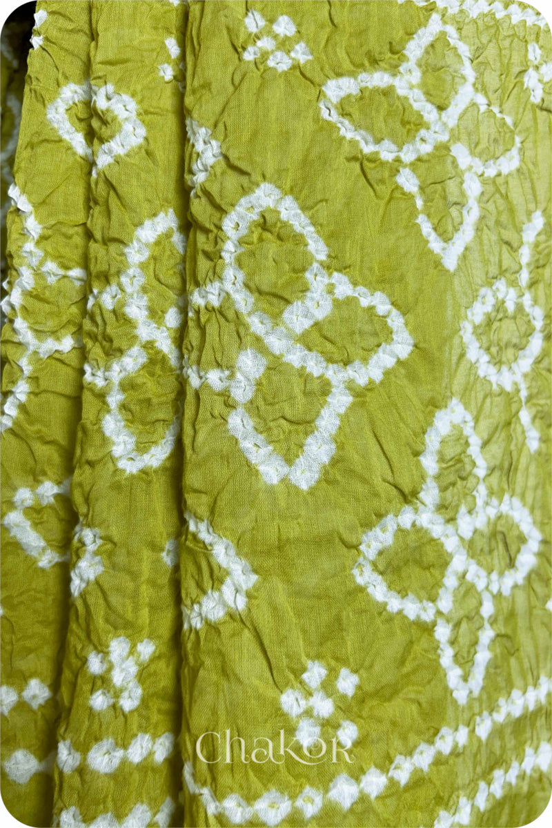 Lime Green Traditional Bandhani Mul Cotton Dupatta by Chakor