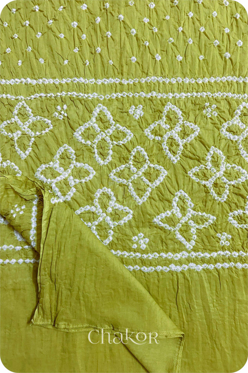 Lime Green Traditional Bandhani Mul Cotton Dupatta by Chakor