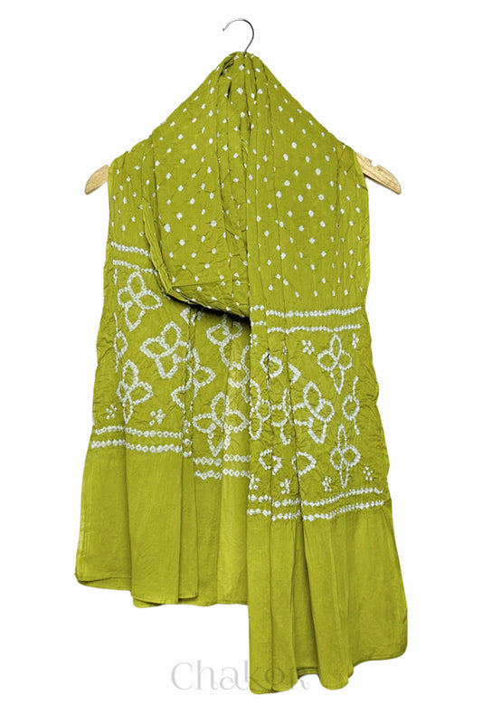 Lime Green Traditional Bandhani Mul Cotton Dupatta by Chakor.