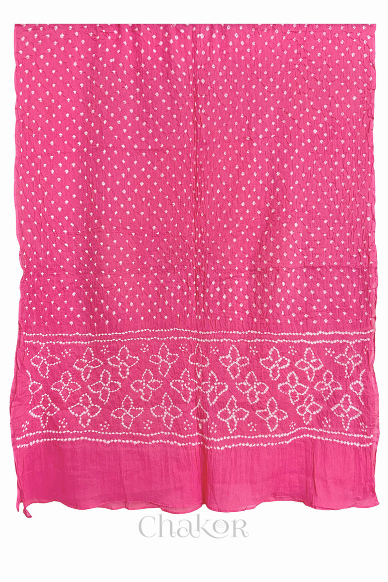 Pink Traditional Bandhani Mul Cotton Dupatta by Chakor.