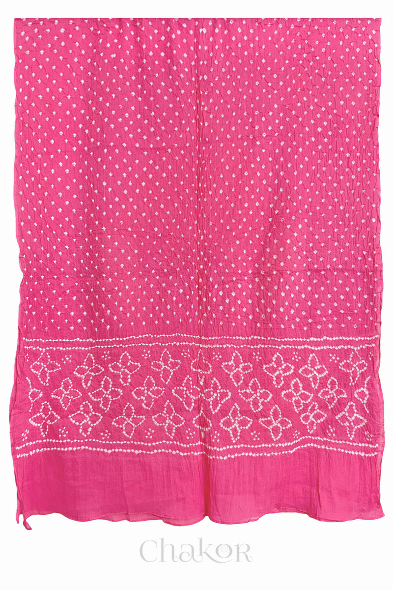 Pink Traditional Bandhani Mul Cotton Dupatta by Chakor.