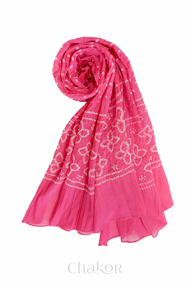 Pink Traditional Bandhani Mul Cotton Dupatta by Chakor.