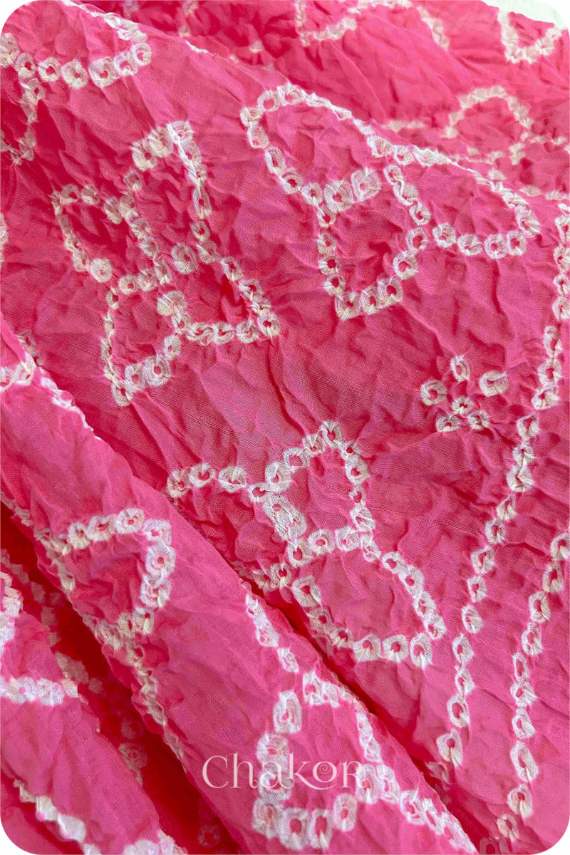 Pink Traditional Bandhani Mul Cotton Dupatta by Chakor.