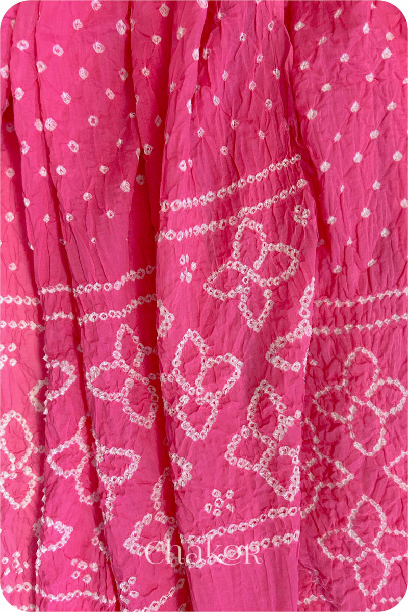 Pink Traditional Bandhani Mul Cotton Dupatta by Chakor.