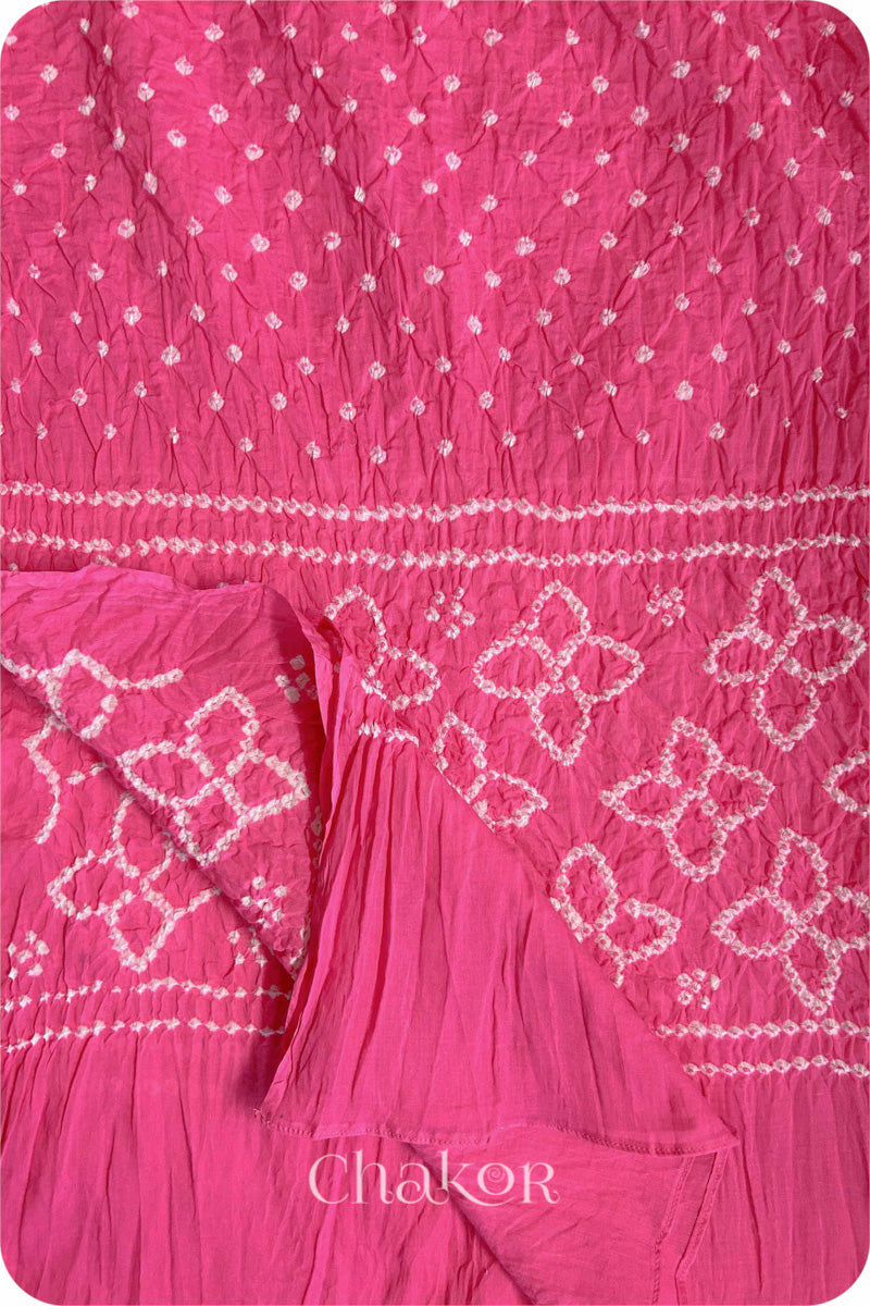 Pink Traditional Bandhani Mul Cotton Dupatta by Chakor.