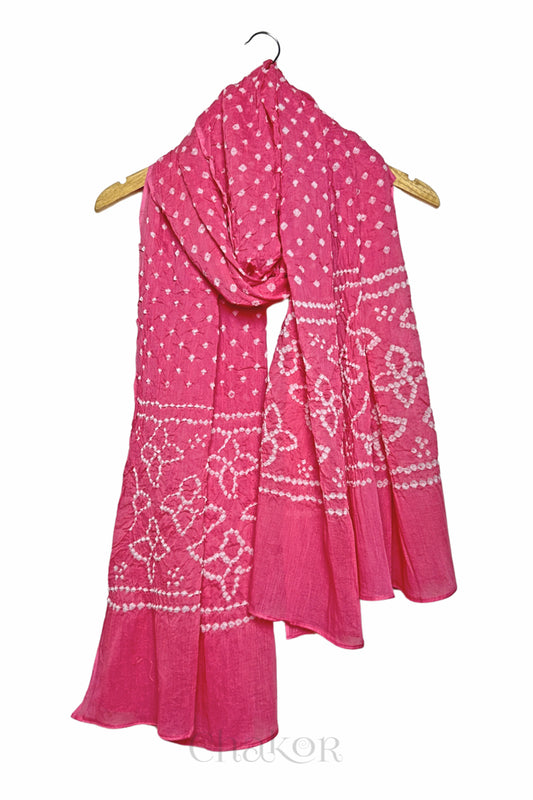 Pink Traditional Bandhani Mul Cotton Dupatta by Chakor.