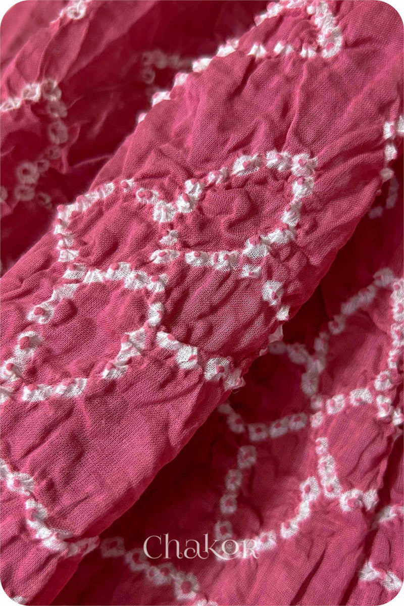 Old Rose Traditional Bandhani Mul Cotton Dupatta by Chakor