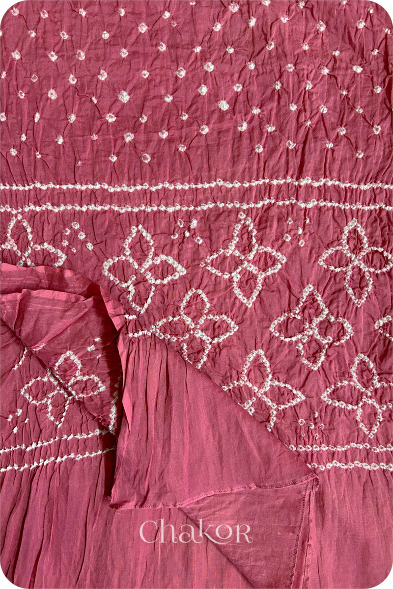 Old Rose Traditional Bandhani Mul Cotton Dupatta by Chakor