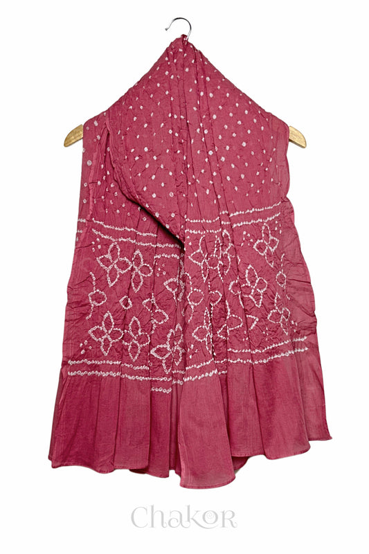 Old Rose Traditional Bandhani Mul Cotton Dupatta by Chakor.