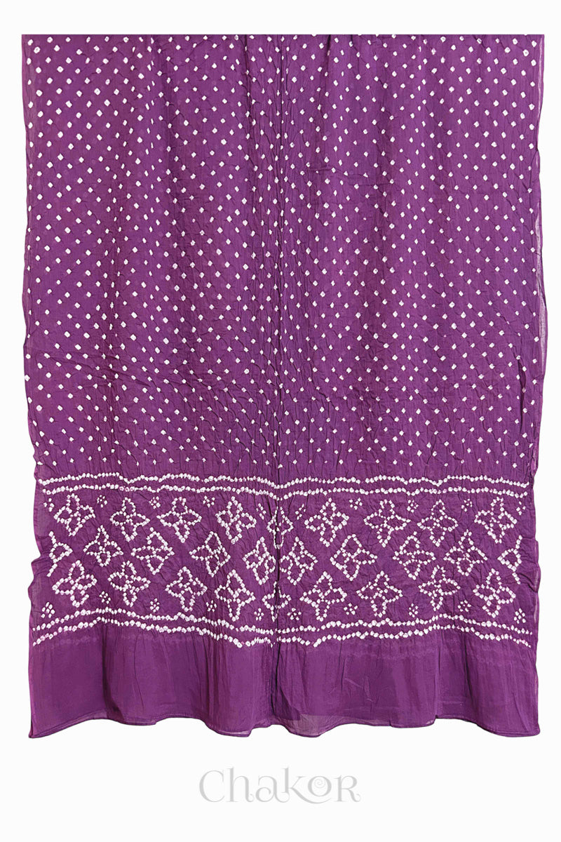 Violet Traditional Bandhani Mul Cotton Dupatta by Chakor.