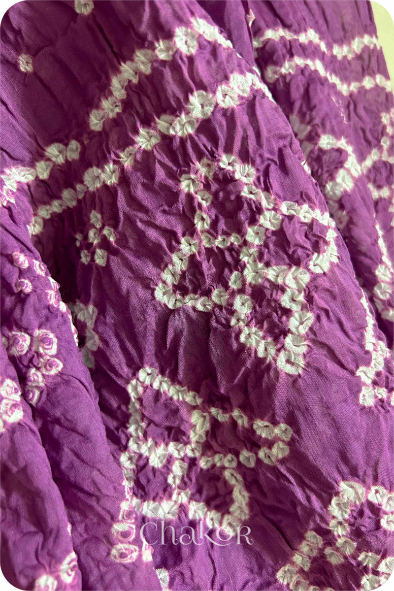 Violet Traditional Bandhani Mul Cotton Dupatta by Chakor.