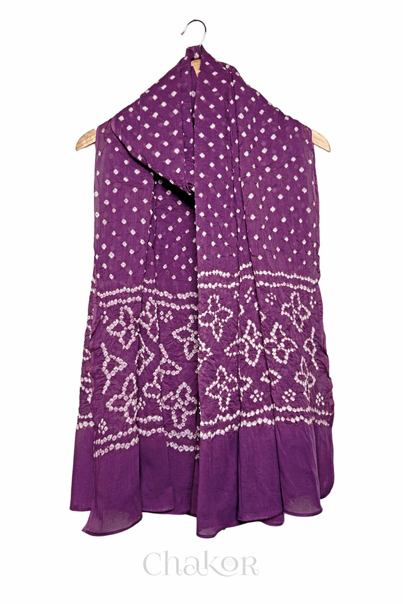 Violet Traditional Bandhani Mul Cotton Dupatta by Chakor.