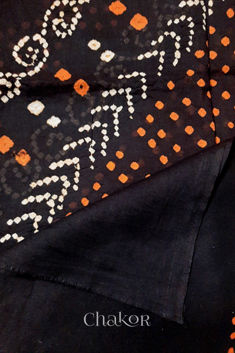 close-up of Black Bandhani Mul Cotton Dupatta in Traditional Design for Women
