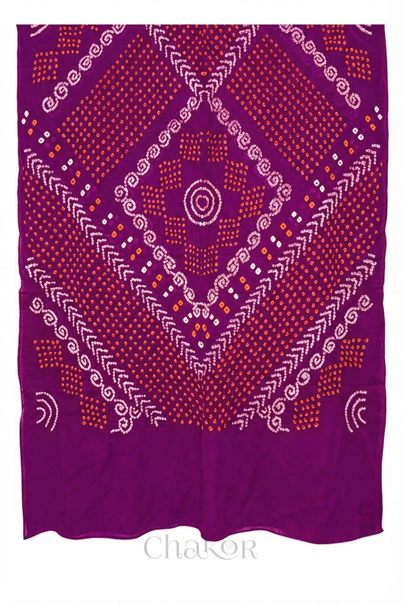 full view of magenta Bandhani Mul Cotton Dupatta in Traditional Design for Women