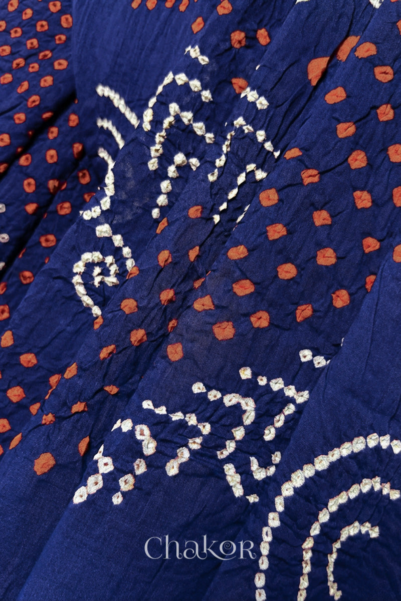 Navy Bandhani Mul Cotton Dupatta | Handmade Kutch Bandhej
