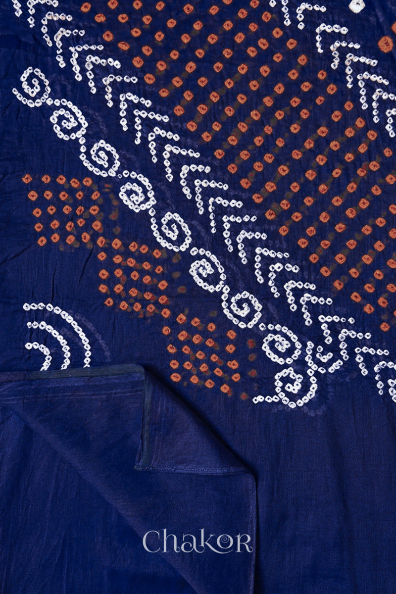 Navy Bandhani Mul Cotton Dupatta | Handmade Kutch Bandhej