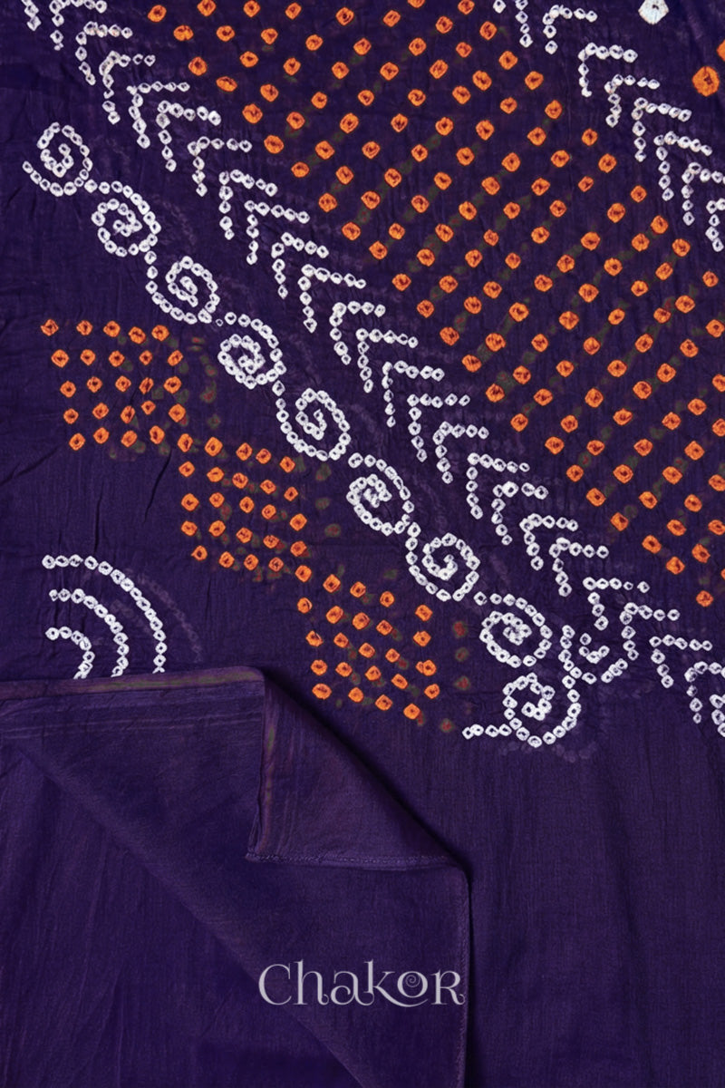 close-up of purple Bandhani Mul Cotton Dupatta in Traditional Design for Women