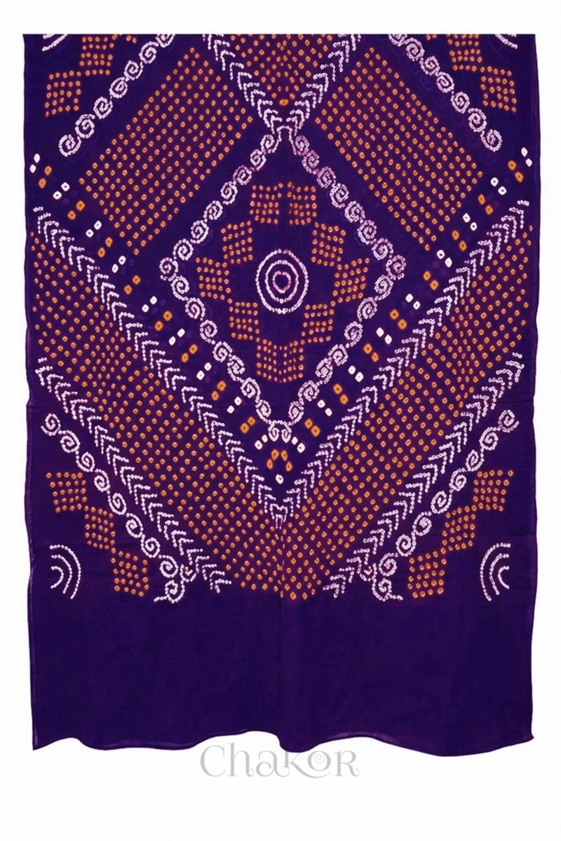 Full view of purple Bandhani Mul Cotton Dupatta in Traditional Design for Women