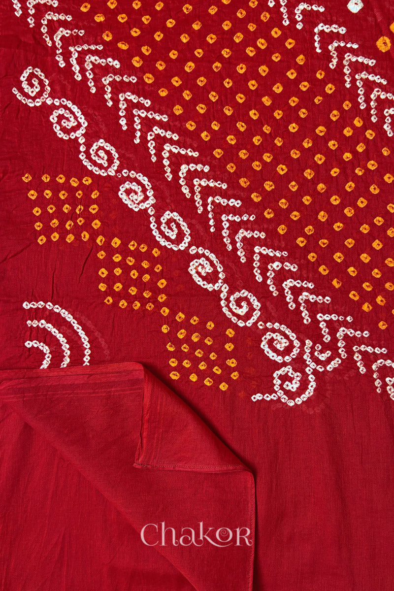 close-up of Red Bandhani Mul Cotton Dupatta in Traditional Design for Women