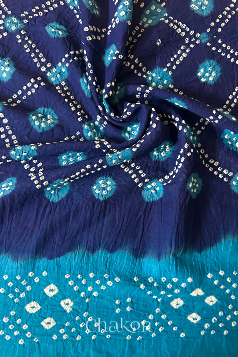 Navy Turquoise Bandhani Mul Cotton Dupatta | Kutch Tie-Dye
