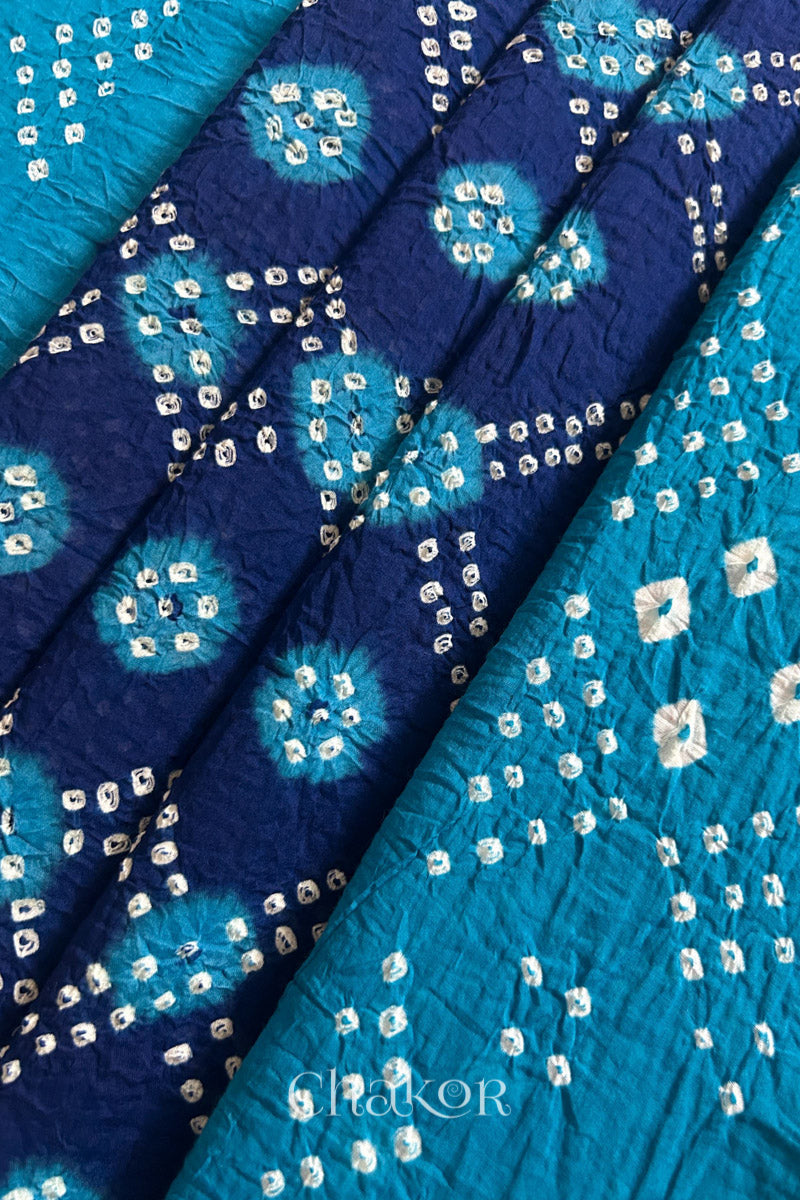 Navy Turquoise Bandhani Mul Cotton Dupatta | Kutch Tie-Dye