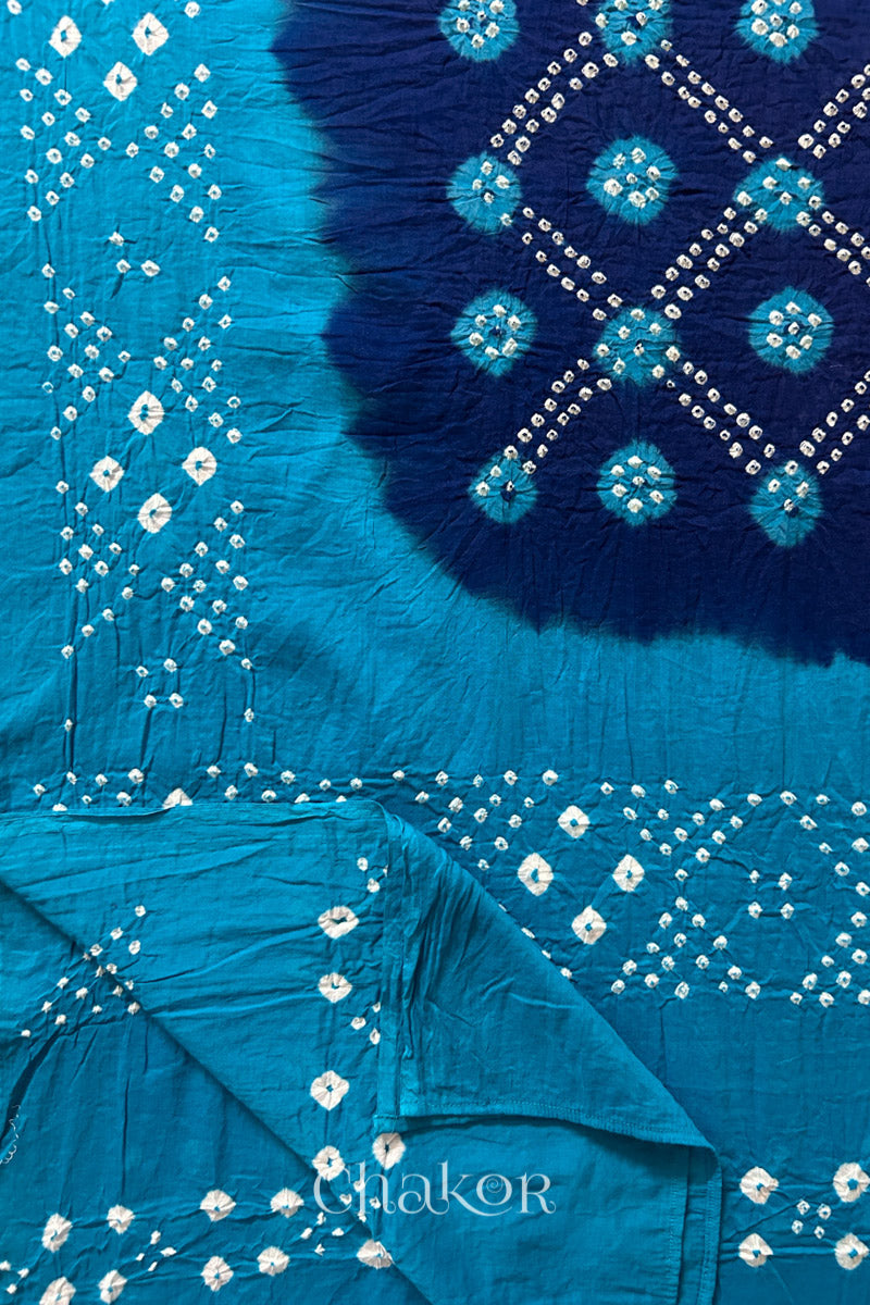 Navy Turquoise Bandhani Mul Cotton Dupatta | Kutch Tie-Dye