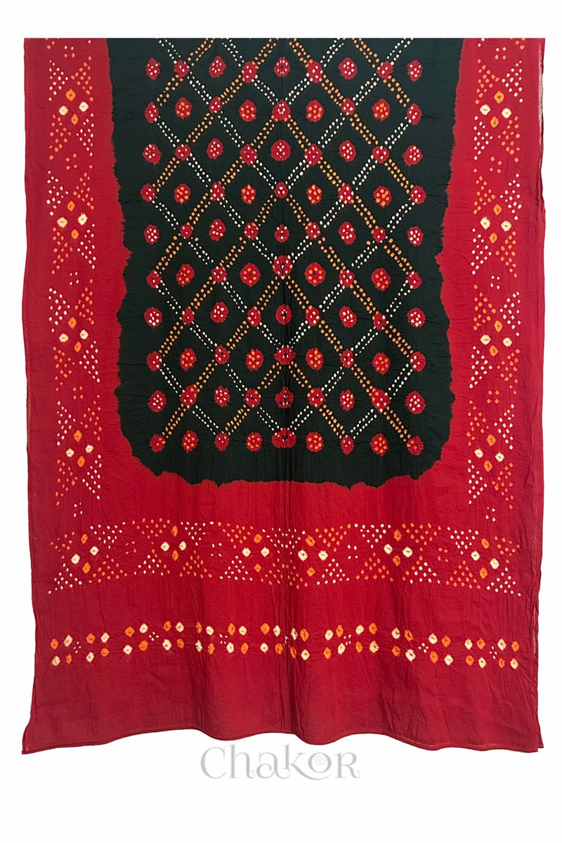 Black Red Bandhani Mul Cotton Dupatta | Kutch Tie-Dye