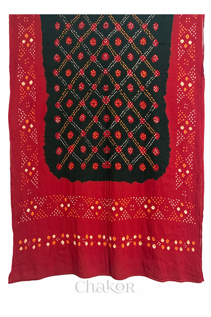 Black Red Bandhani Mul Cotton Dupatta | Kutch Tie-Dye