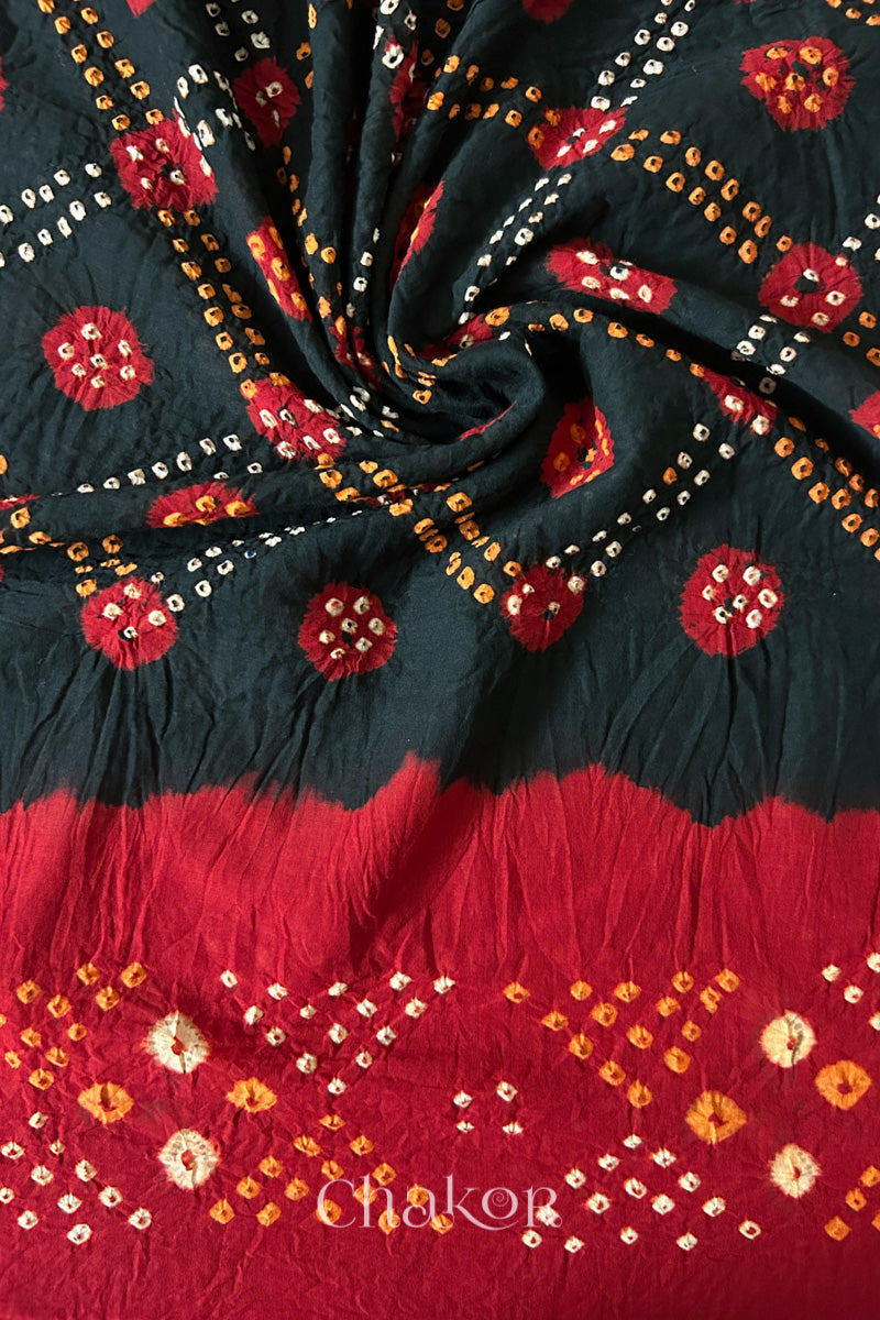 Black Red Bandhani Mul Cotton Dupatta | Kutch Tie-Dye