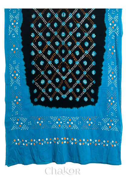 Black Turquoise Bandhani Mul Cotton Dupatta | Kutch Tie-Dye