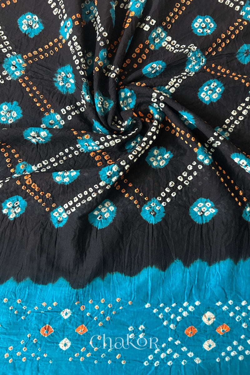 Black Turquoise Bandhani Mul Cotton Dupatta | Kutch Tie-Dye