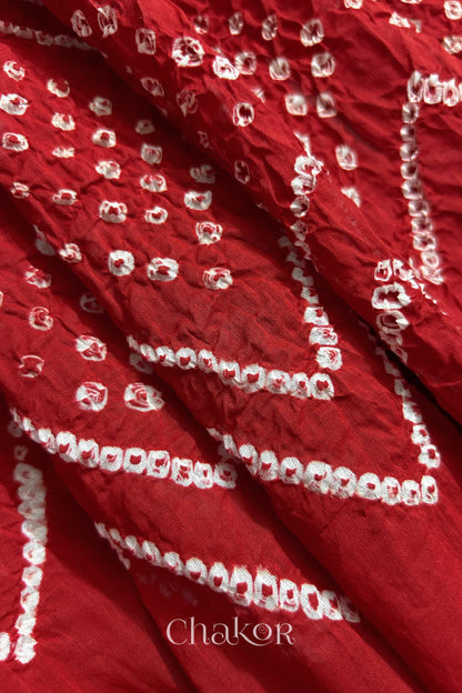 Soft mercerised mulmul cotton texture with authentic Bandhani tie dye work.
