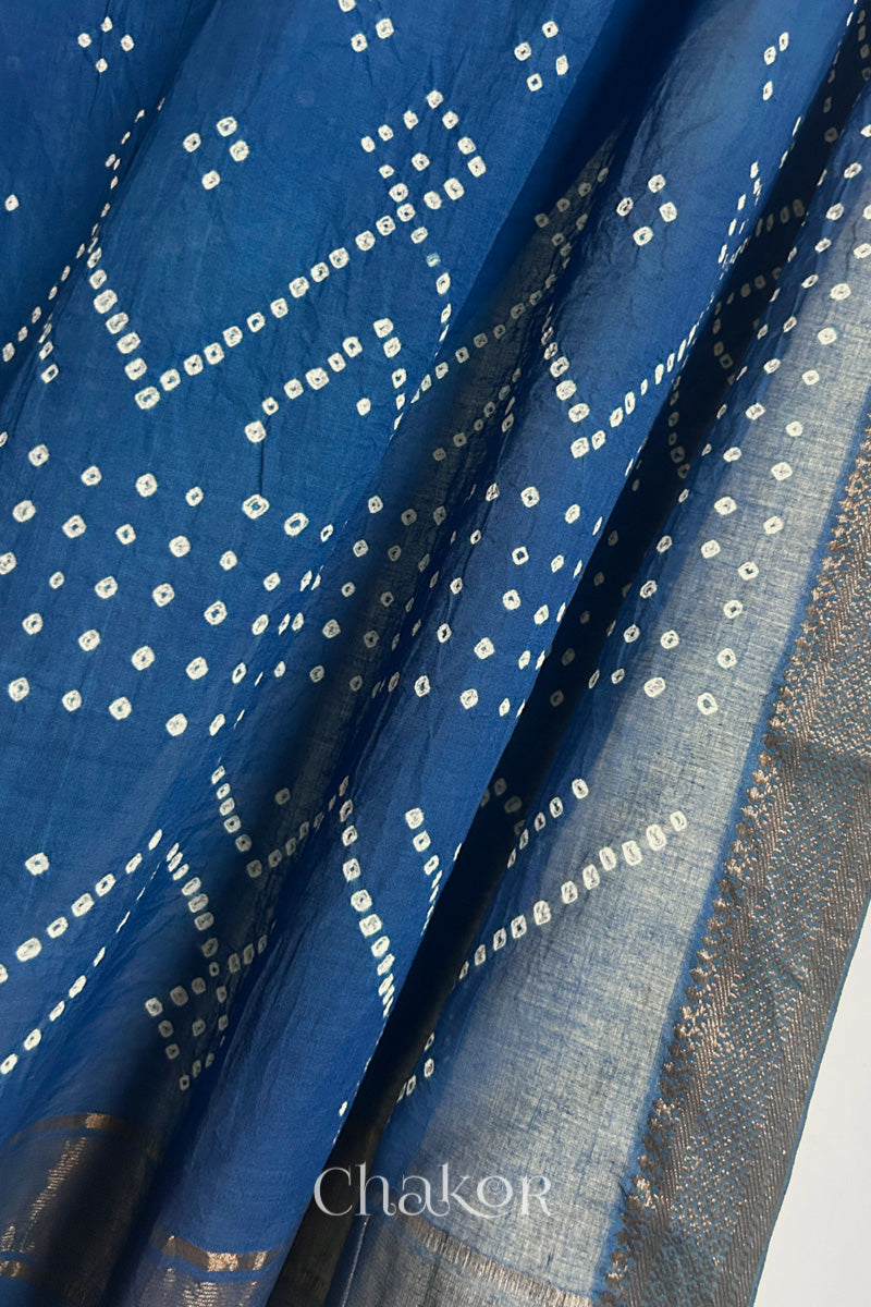 Close-up of Indigo Blue Mangalgiri cotton fabric showing its handloom weave and opacity.
