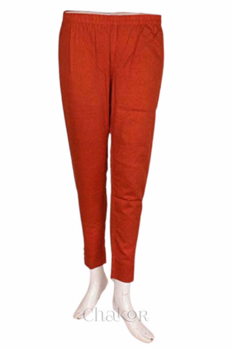 Pant view of Handcrafted Indigo Blue Bandhani Cotton Kurta and Rust Pant Set with Dupatta with traditional design and hand embroidery.