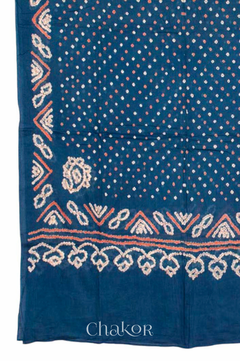 Dupatta details of handcrafted Black Indigo Kurta Set and a matching dupatta.