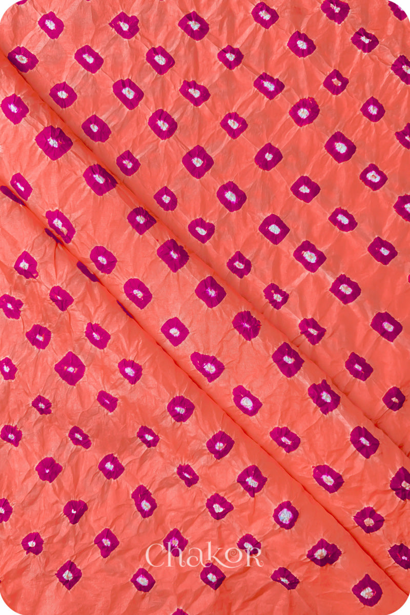 Peach Bandhani Mulberry Silk Kurta Fabric - 2.5 mtrs