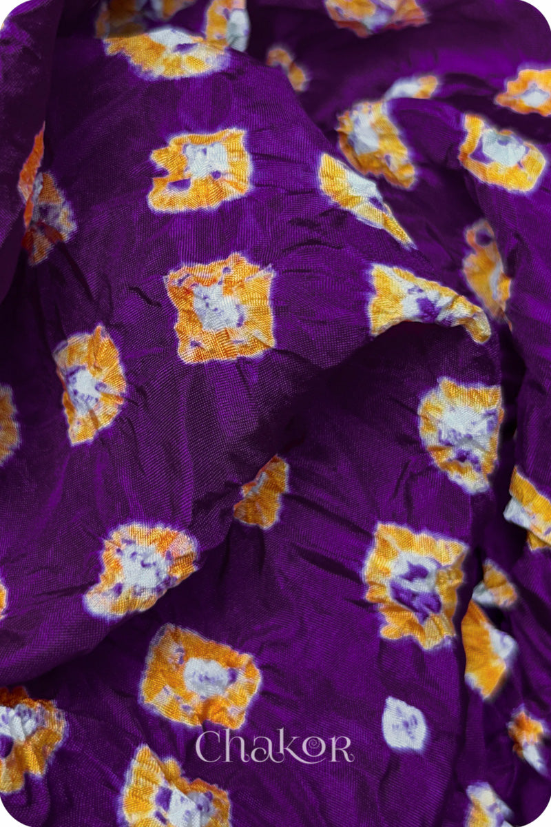 Purple Bandhani Mulberry Silk Kurta Fabric - 2.5 mtrs