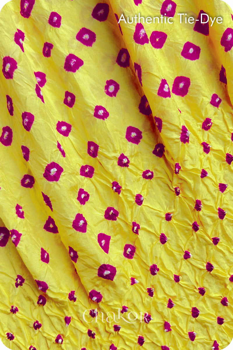 Yellow Bandhani Mulberry Silk Kurta Fabric - 2.5 mtrs