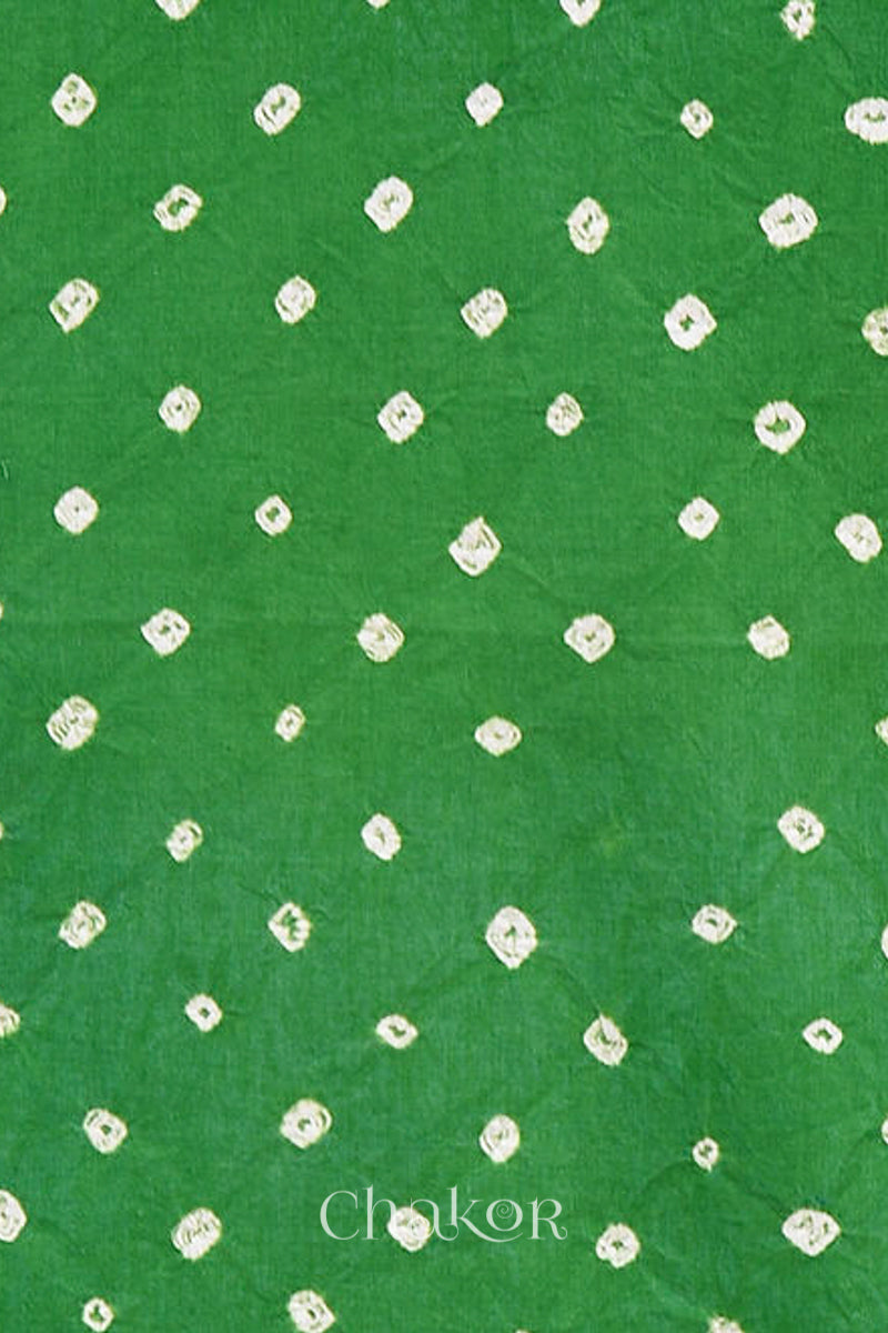 Handcrafted Green and Purple Bandhani Cotton Kurta Material with floral tie-dye bandhej patterns and mirror embroidery.