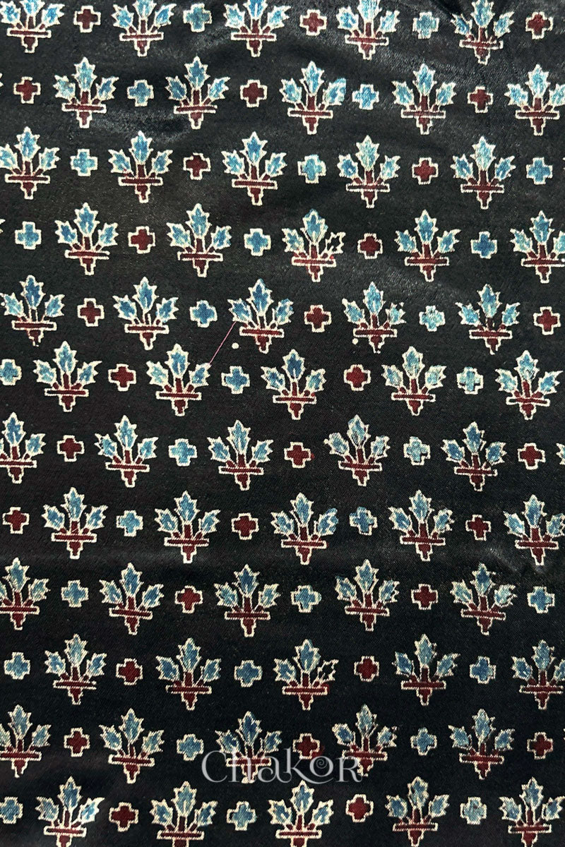 Black Ajrakh Printed Mashru Kurta Fabric - 3 mtr