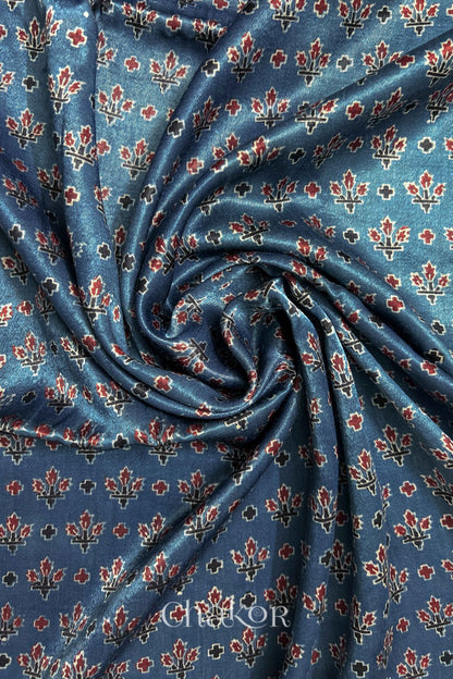 Indigo Ajrakh Mashru Kurta Fabric with Offwhite Bandhani Dupatta