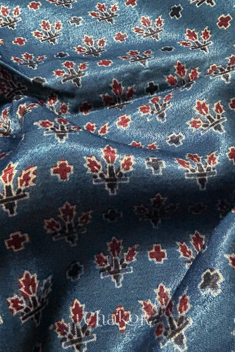 Indigo Ajrakh Printed Mashru Kurta Fabric - 3 mtr
