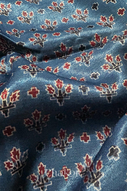 Indigo Ajrakh Mashru Kurta Fabric with Offwhite Bandhani Dupatta