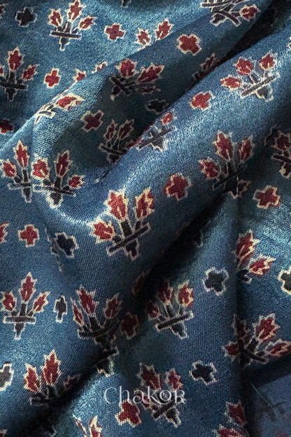 Indigo Ajrakh Mashru Kurta Fabric with Offwhite Bandhani Dupatta