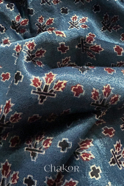 Indigo Ajrakh Mashru Kurta Fabric with Offwhite Bandhani Dupatta