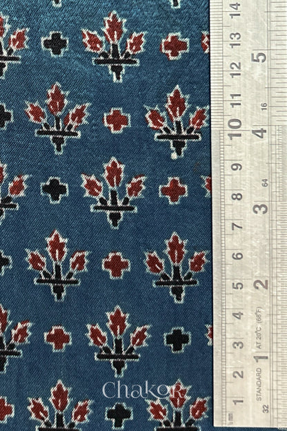 Indigo Ajrakh Mashru Kurta Fabric with Offwhite Bandhani Dupatta